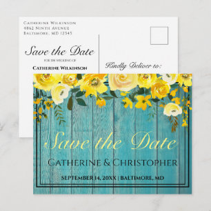 Rustic Wood Save the Date Rose Floral Announcement Postcard
