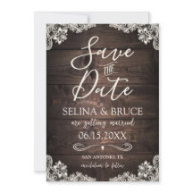 Rustic Wood Save the Date Vintage Lace Invitation