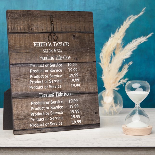 Rustic Wood Scissor Salon Pricing/Service Plaque (Side)