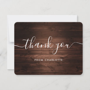 Rustic Wood Script Wedding Shower Birthday Thank You Card