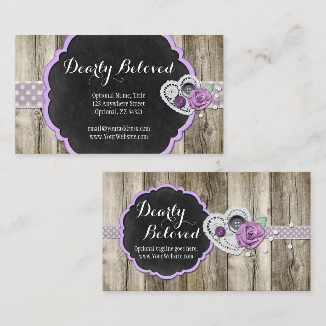 Rustic Wood & Shabby Chalkboard Romantic Heart Business Card (Front/Back)