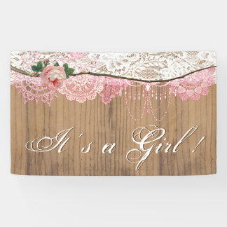 Rustic Wood Shabby Chic Lace Girl Baby Shower Banner