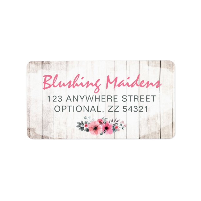 Rustic Wood Shabby Chic Pink Roses Anemone Floral Label (Front)