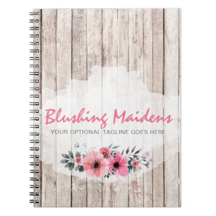 Rustic Wood Shabby Chic Pink Roses Anemone Floral Notebook