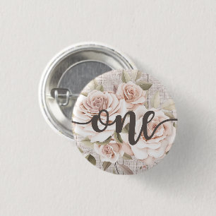 Rustic Wood & Shabby Chic Roses 1st Birthday Party 3 Cm Round Badge