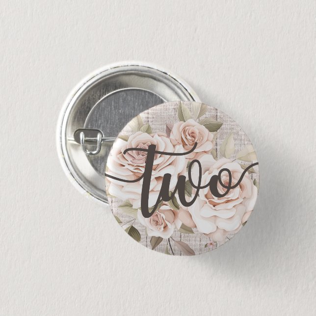 Rustic Wood & Shabby Chic Roses 2nd Birthday Party 3 Cm Round Badge (Front & Back)