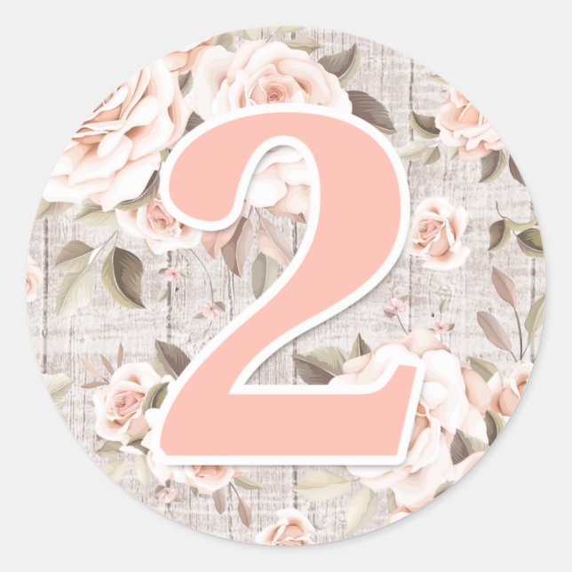 Rustic Wood & Shabby Chic Roses 2nd Birthday Party Classic Round Sticker (Front)