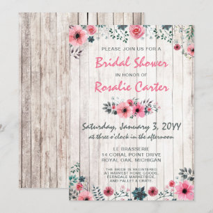 Rustic Wood Shabby Roses Bridal Shower Invitation