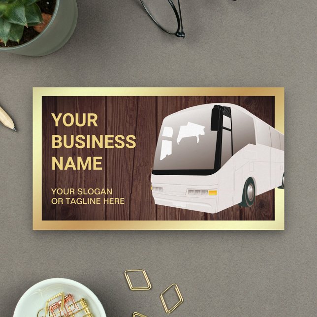 Rustic Wood Sightseeing Tour Bus Travel Agent Business Card (Creator Uploaded)