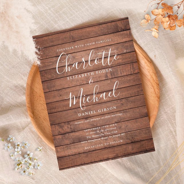 Rustic Wood Signature Script Wedding Invitation (Creator Uploaded)