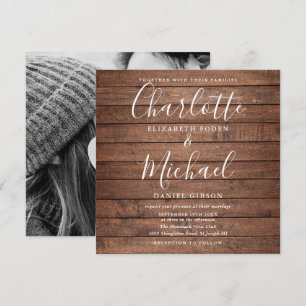 Rustic Wood Signature Script Wedding Photo Invitation