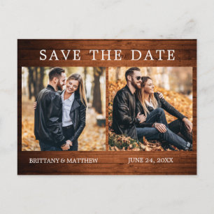 Rustic Wood Simple 2 Photo Save The Date Postcard
