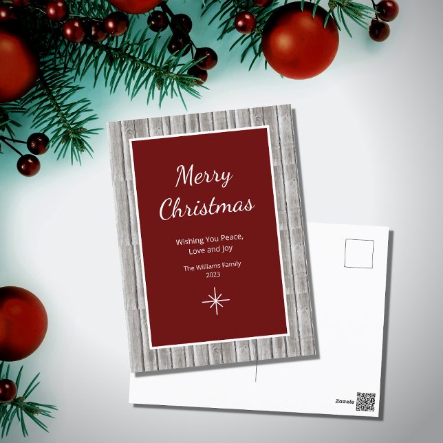 Rustic Wood Simple Red Christmas  Holiday Postcard (Creator Uploaded)