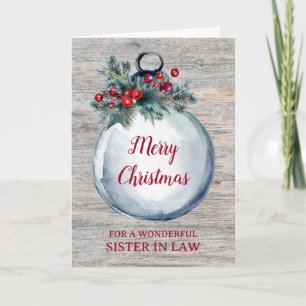 Rustic Wood Sister in Law Merry Christmas Card