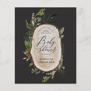 Rustic wood slice baby shower budget invitation flyer