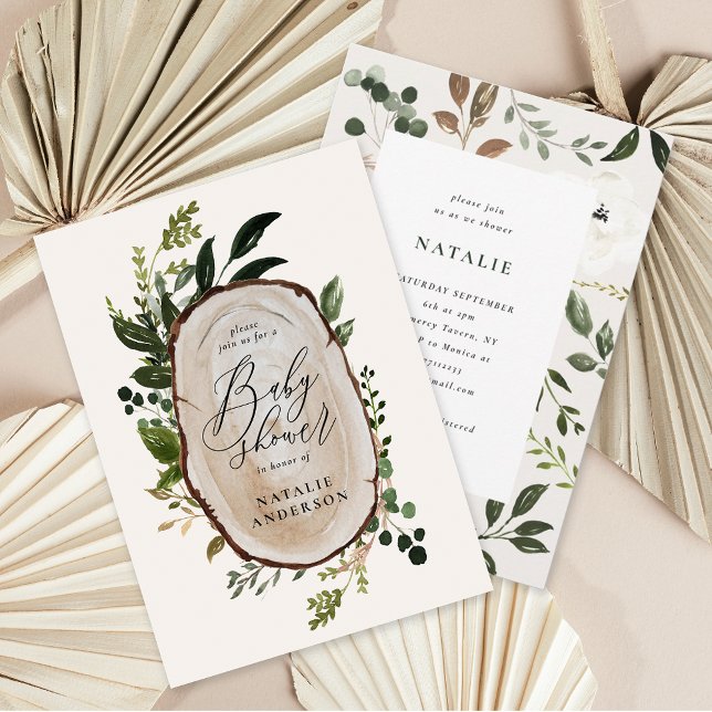 Rustic wood slice baby shower invitation (Creator Uploaded)