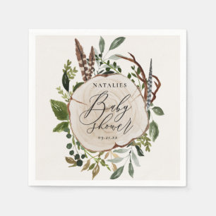 Rustic wood slice baby shower party napkin