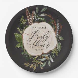 Rustic wood slice baby shower party paper plates