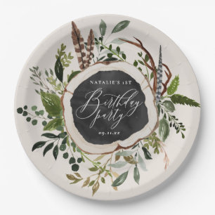 Rustic wood slice birthday party paper plate
