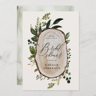 Rustic wood slice bridal shower invitation