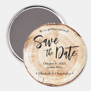Rustic Wood Slice Custom Save the Date Wedding Magnet