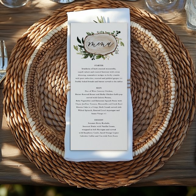 Rustic Wood Slice Foliage Wedding Menu Greenery (Creator Uploaded)