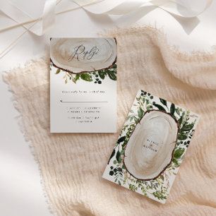 Rustic Wood Slice Greenery Botanical Wedding RSVP Card