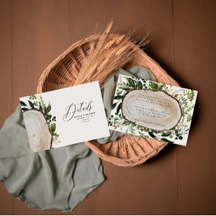 Rustic Wood Slice Greenery FoliageWedding Details Card
