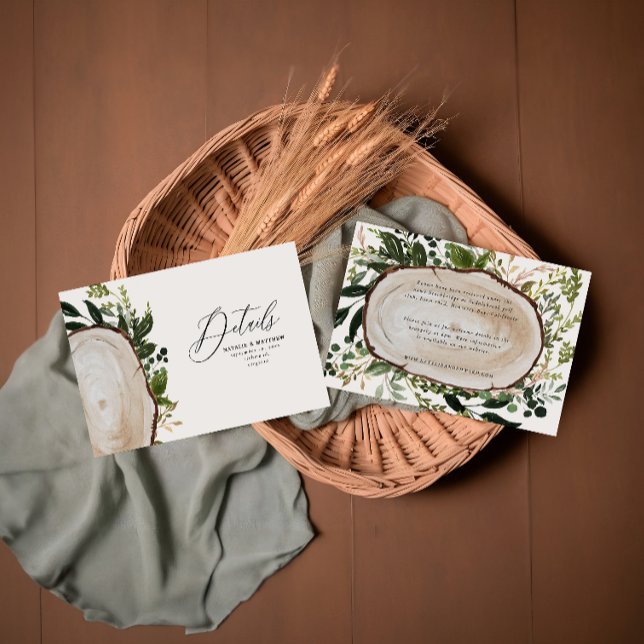 Rustic Wood Slice Greenery FoliageWedding Details Card (Creator Uploaded)