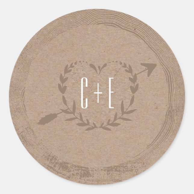 Rustic Wood Slice | Monogram Sticker (Front)