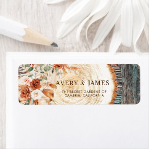 Rustic Wood Slice Pampas Floral Wedding Address