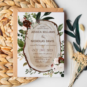Rustic Wood Slice Wedding Invitation