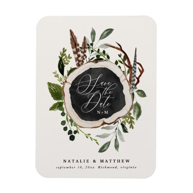 Rustic wood slice wedding save the date magnet (Vertical)