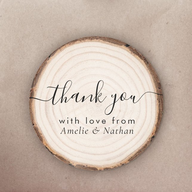 Rustic Wood Slice Wedding Thank You Classic Round Sticker (Creator Uploaded)