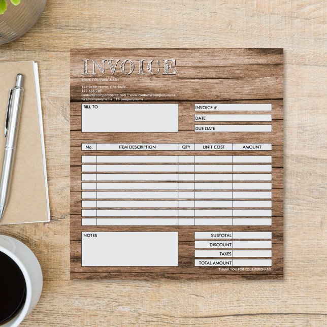 Rustic Wood Small Invoice Form Business Logo Notepad (Creator Uploaded)
