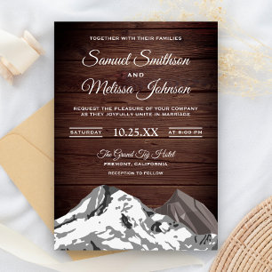 Rustic Wood Snow Capped Mountains Wedding Invite