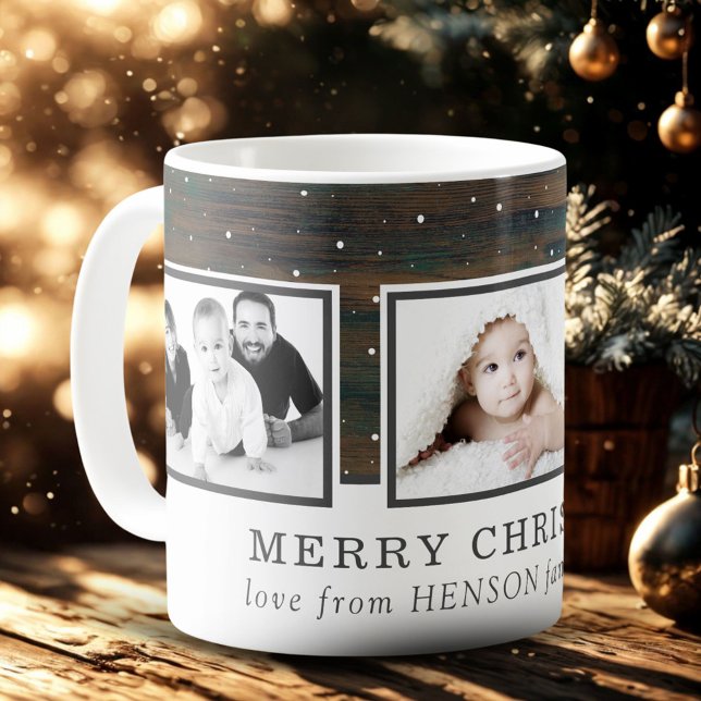 Rustic Wood Snow Merry Christmas Family Photo Coffee Mug (Creator Uploaded)