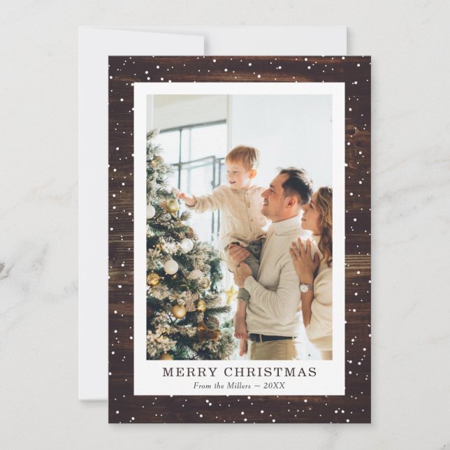 Rustic Wood Snow Photo Merry Christmas Cards (Front)