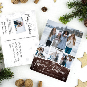 Rustic Wood Snowflake Christmas Photo Collage Holiday Postcard