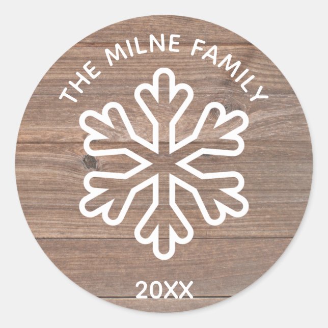 Rustic Wood Snowflake - Circle Sticker (Front)