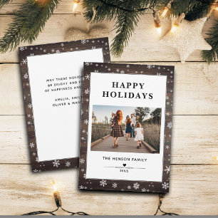 Rustic Wood Snowflake Merry Christmas Photo Holida Holiday Card