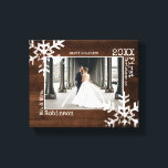 Rustic Wood Snowflake Newlywed Christmas Photo Canvas Print<br><div class="desc">Customise this canvas with a wedding photo or a photo of you and your new husband or wife enjoying life together. Perfect for the newlyweds this canvas features distressed snowflakes and typewriter font.</div>