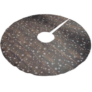 Rustic Wood Snowflake Pattern Brushed Polyester Tree Skirt