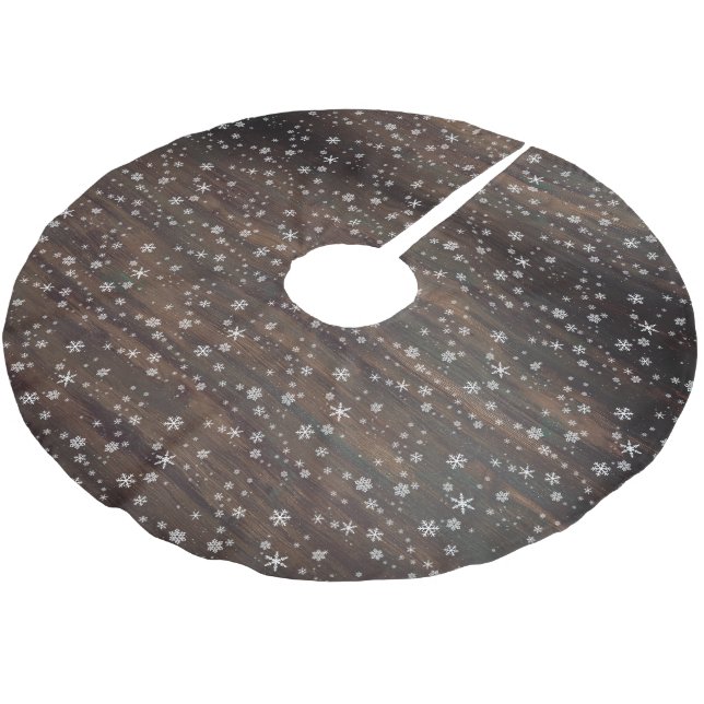 Rustic Wood Snowflake Pattern Brushed Polyester Tree Skirt (Angled)