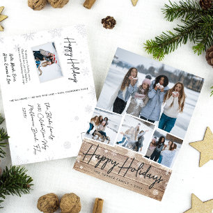 Rustic Wood Snowflake Photo Collage Holiday Postcard