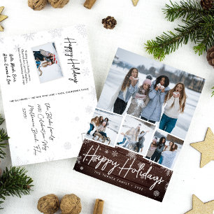 Rustic Wood Snowflake Photo Collage Holiday Postcard