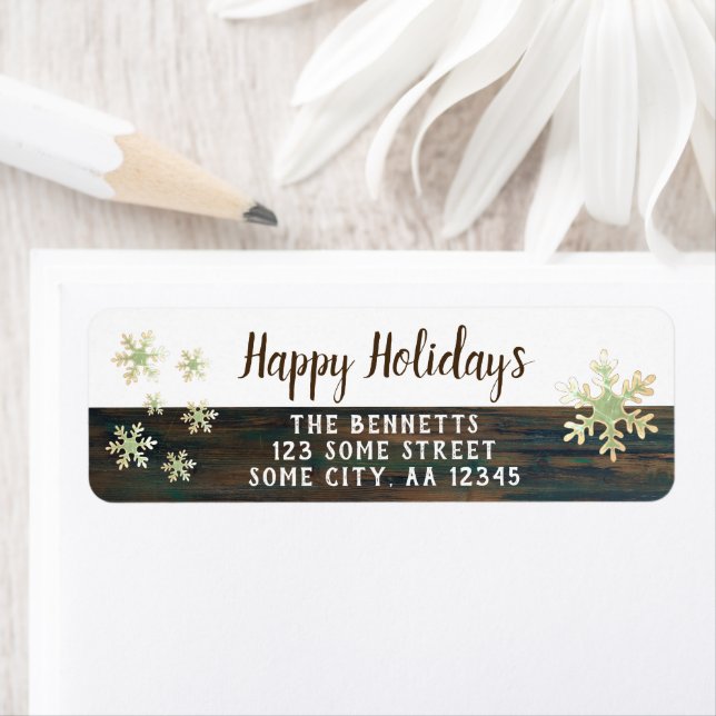 Rustic Wood Snowflakes Christmas Return Address (Insitu)