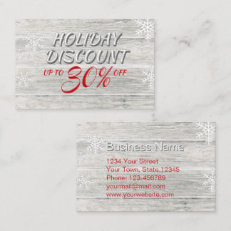 Rustic Wood Snowflakes Festive Red Script Discount Card