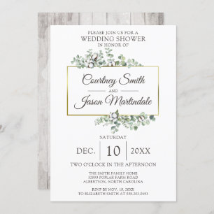 Rustic Wood Southern Cotton Boll Wedding Shower Invitation