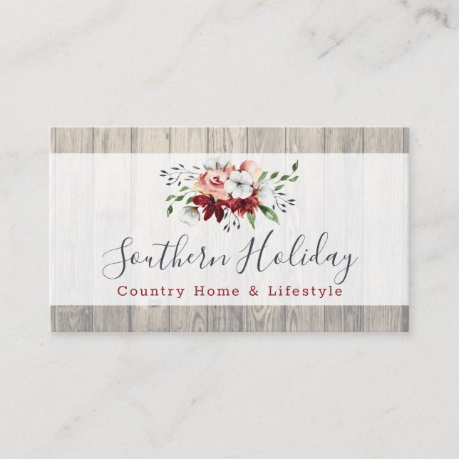 Rustic Wood & Southern Country Cotton Boutique Business Card (Front)